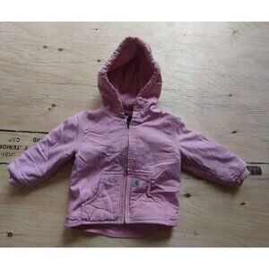 Carhartt Jacket Baby Girls Size 12m Pink Canvas Sherpa Lined Hooded Winter Coat